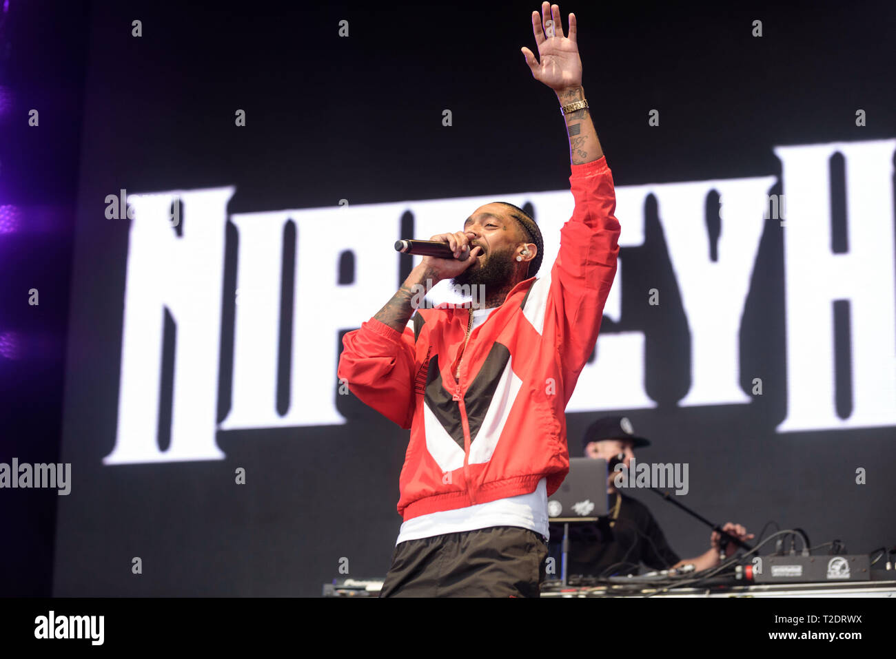 April 28, 2018 - Washington, D.C, U.S - Rapper NIPSEY HUSSLE performs at the Broccoli City Festival at RFK Stadium in Washington, D.C. (Credit Image: © Kyle Gustafson/ZUMA Wire) Stock Photo