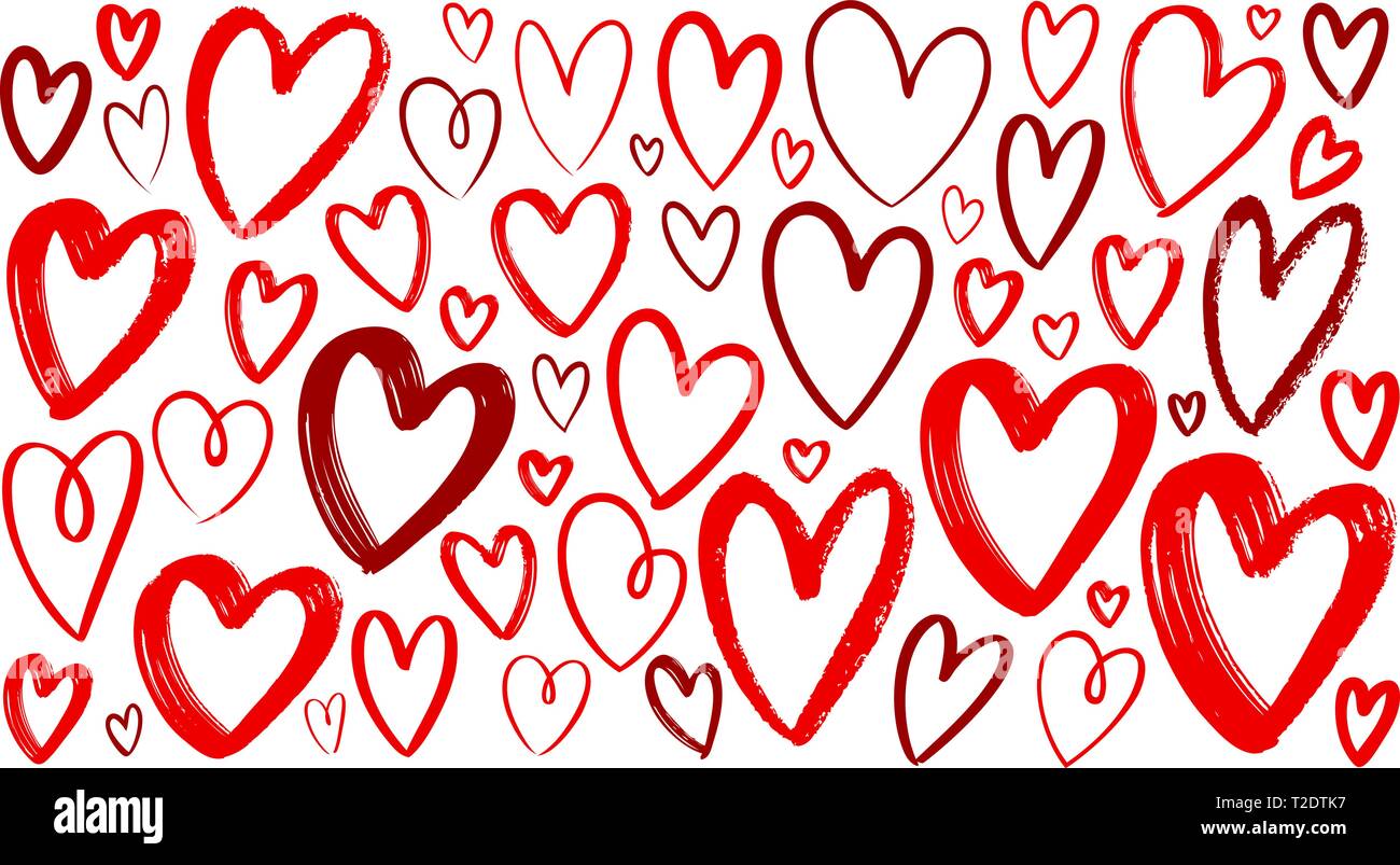 Hand drawn red heart, set of elements. Sketch vector illustration Stock ...