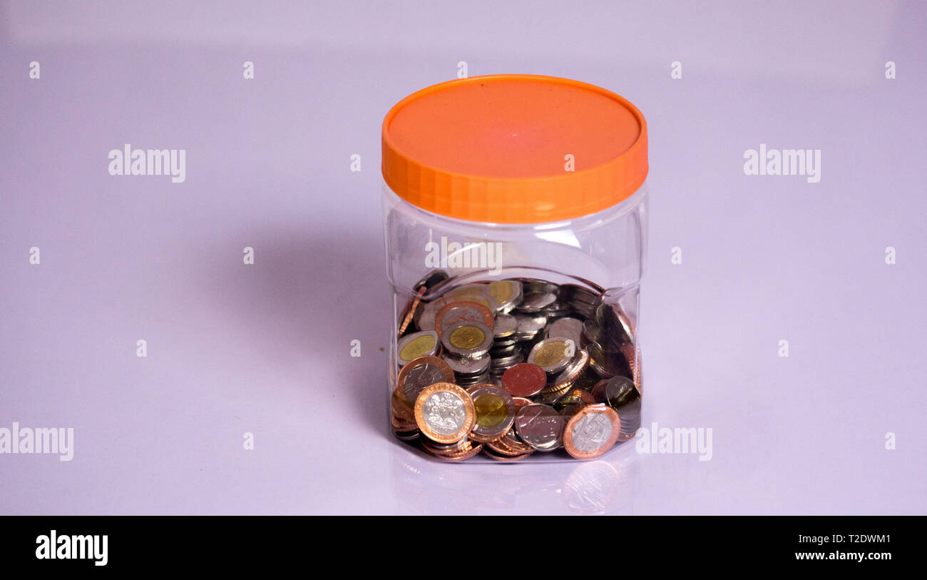 Savings, increasing columns of coins Stock Photo