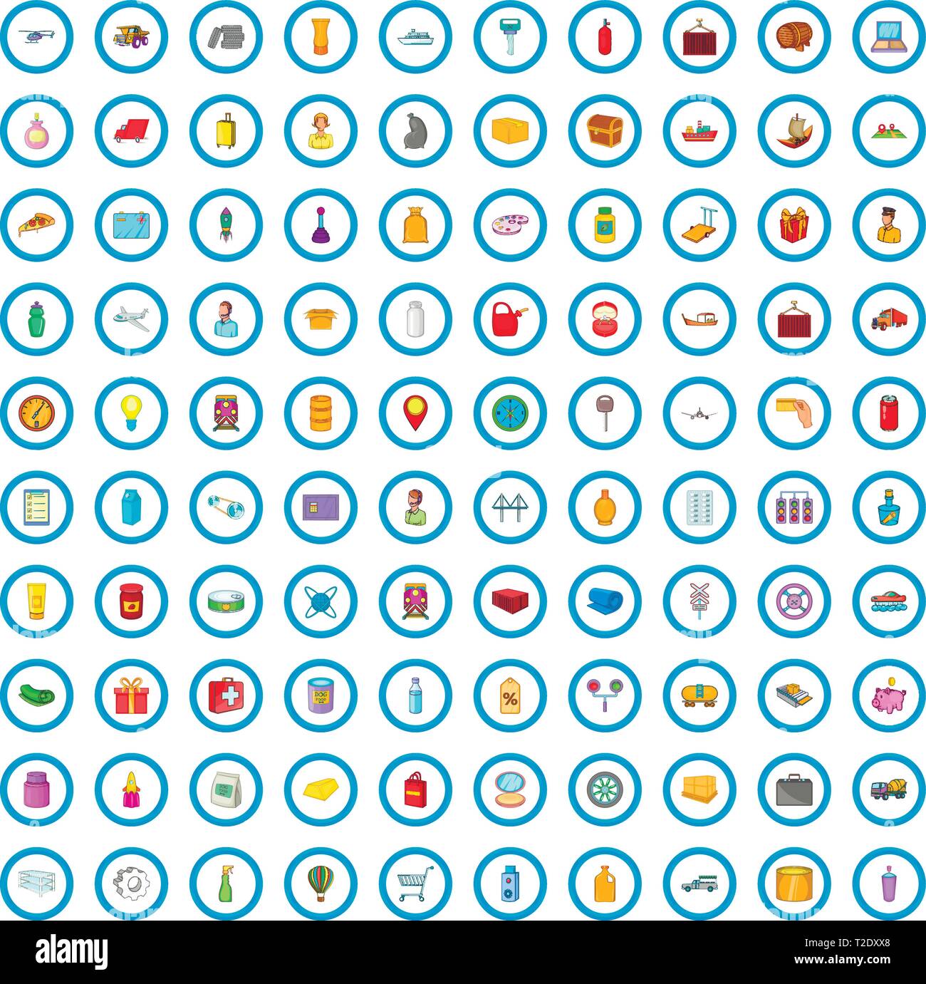 100 package and delivery icons set, cartoon style Stock Vector Image ...