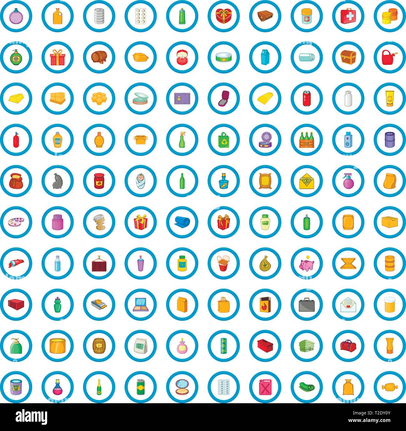 100 packaging icons set, cartoon style Stock Vector