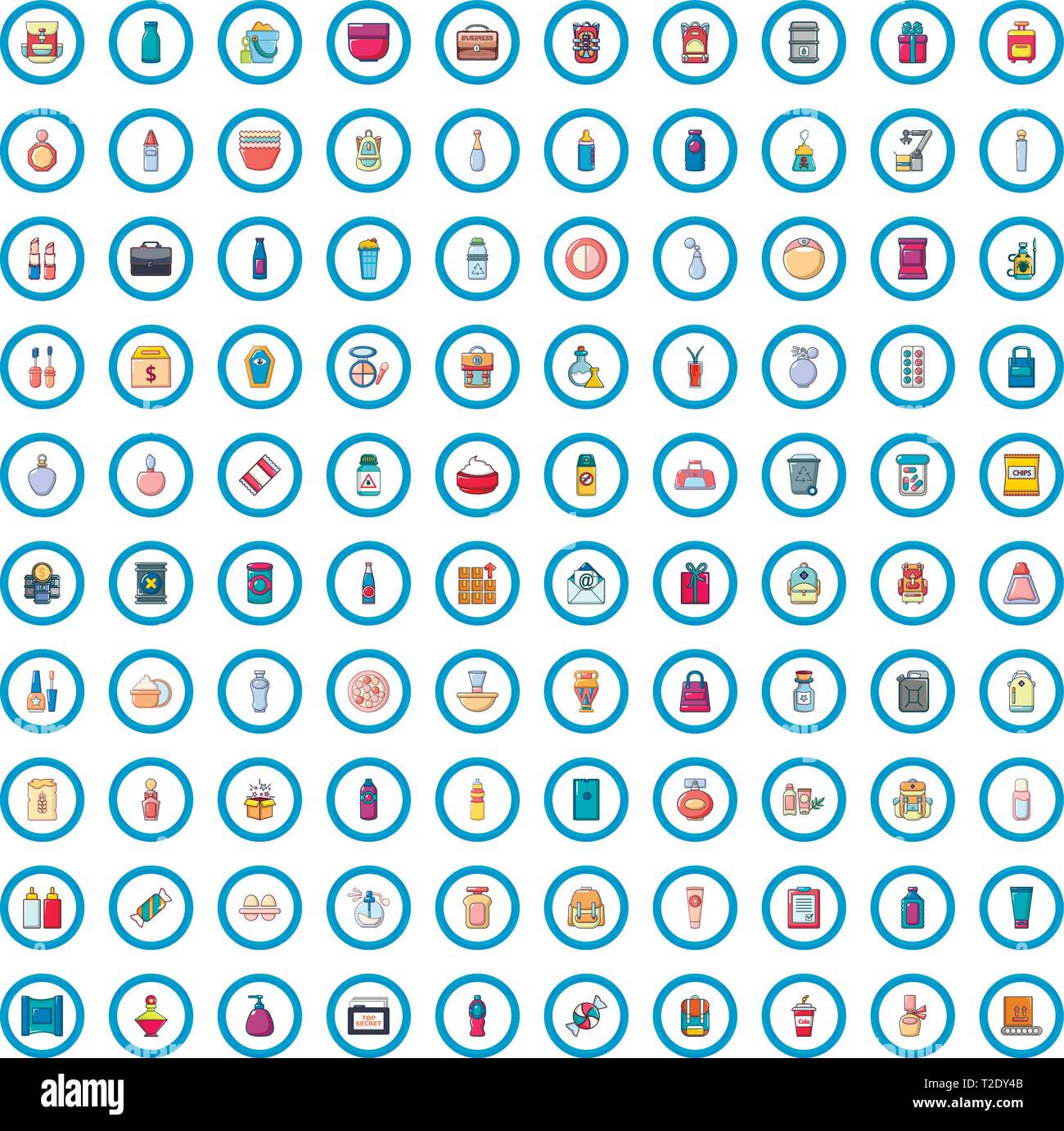 100 packaging icons set, cartoon style  Stock Vector