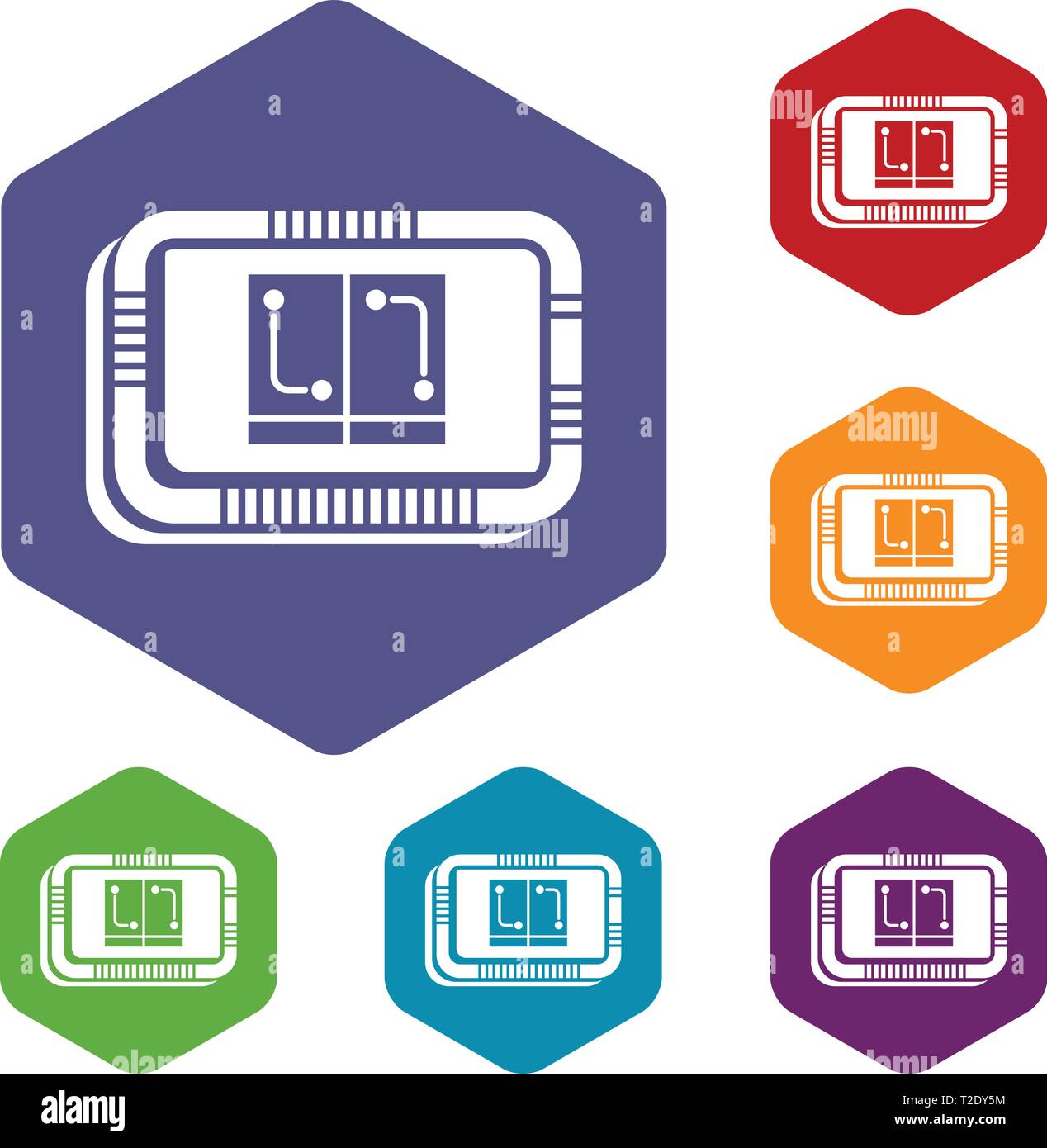 Retro microchip icons vector hexahedron Stock Vector