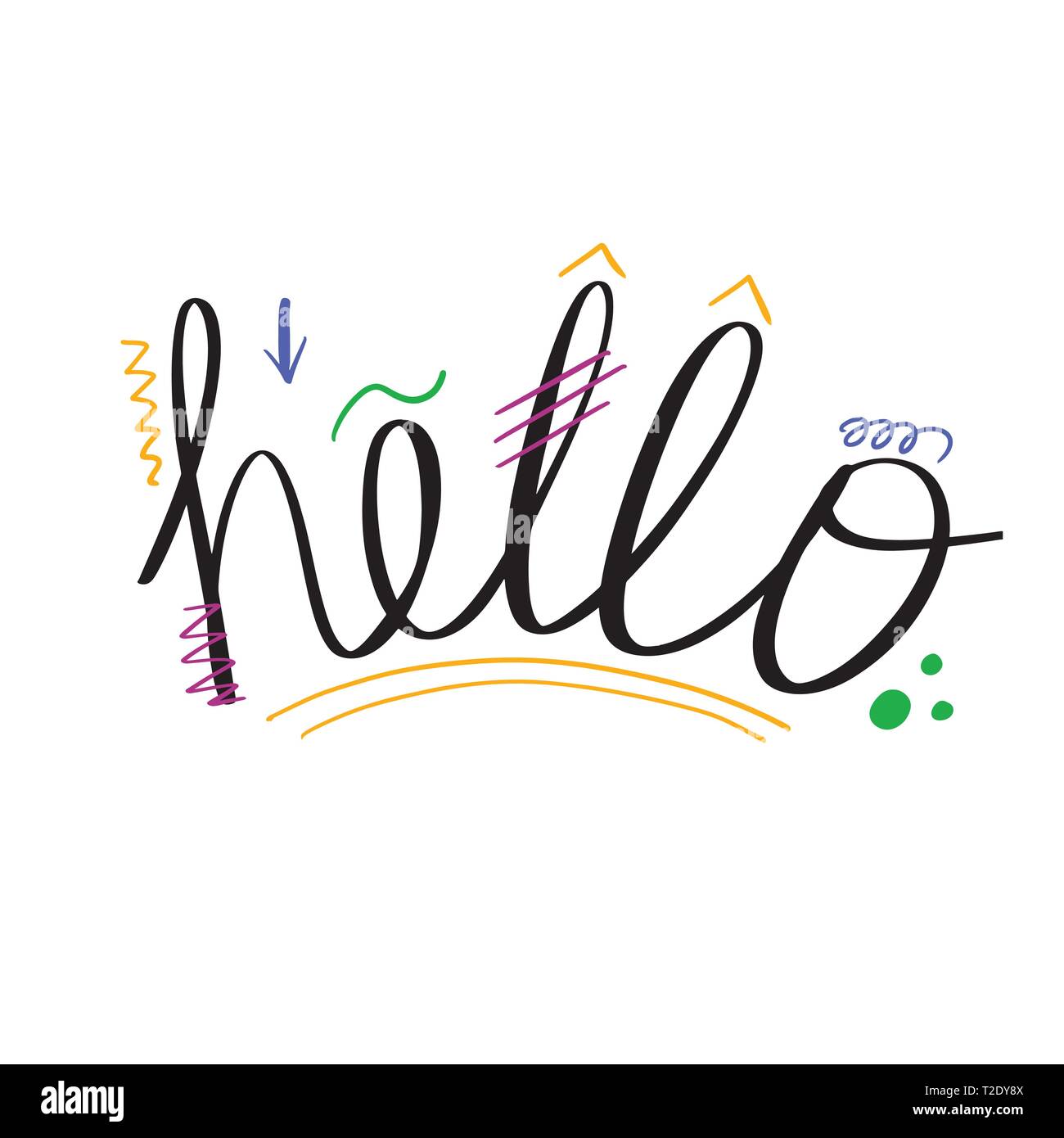Hello phrase hand drawn lettering. Modern brush calligraphy. Vector ...