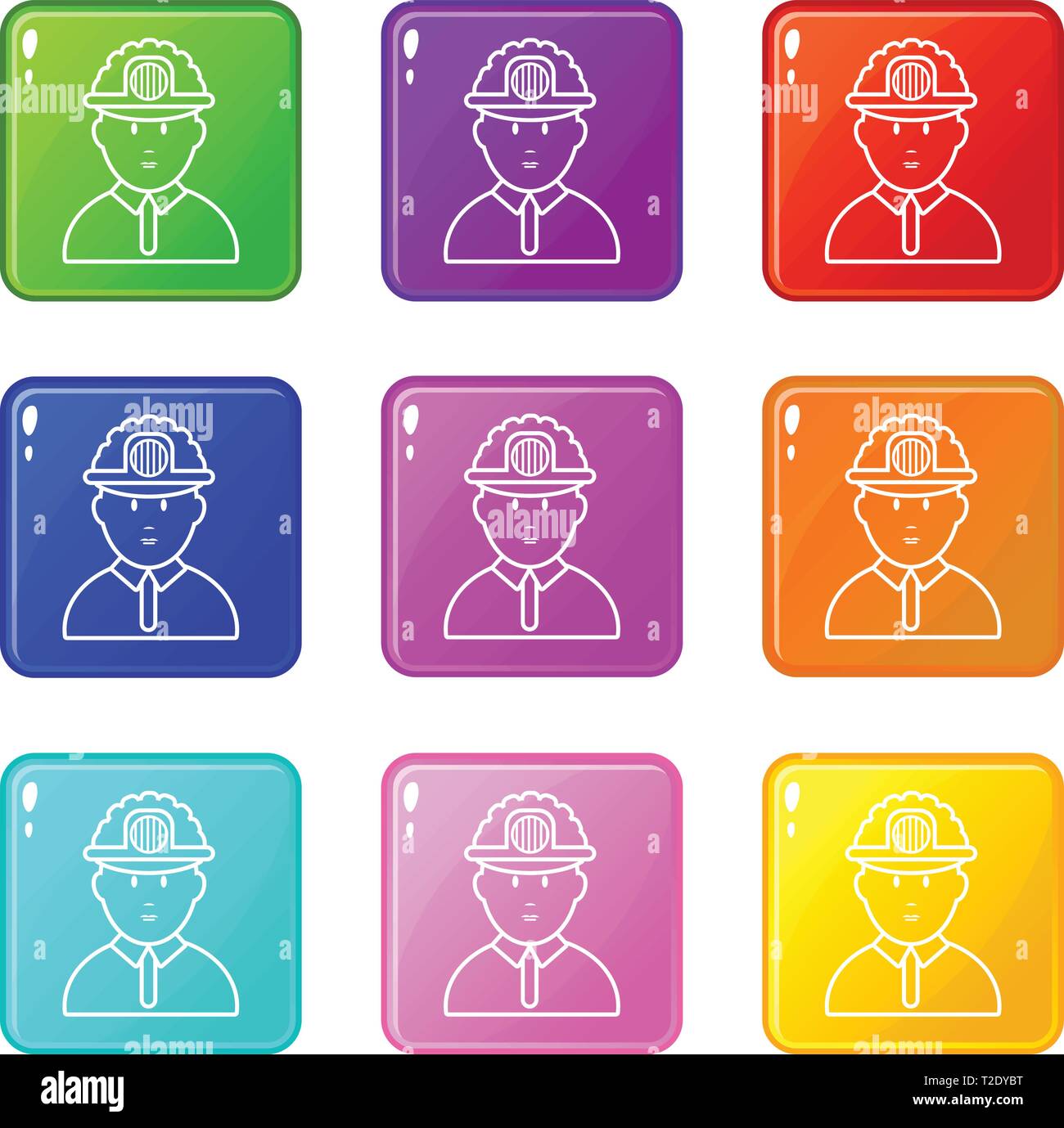 Miner icons set 9 color collection Stock Vector