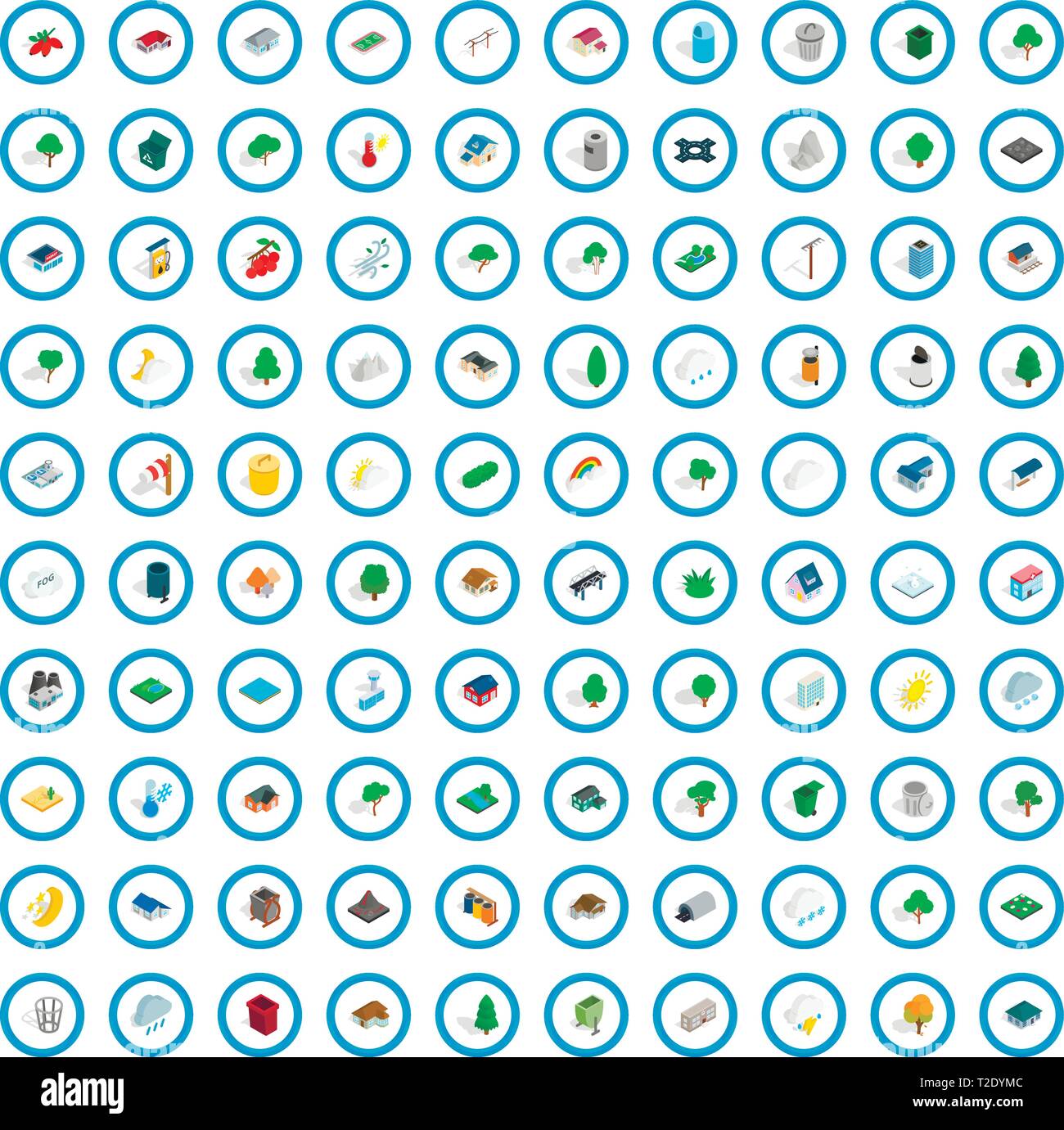 100 park icons set, isometric 3d style Stock Vector