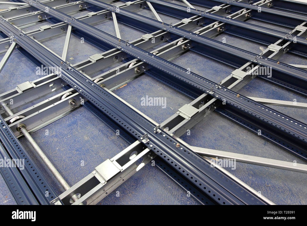 Rollers Drive and Metal Base for Automated Shelving System Stock Photo