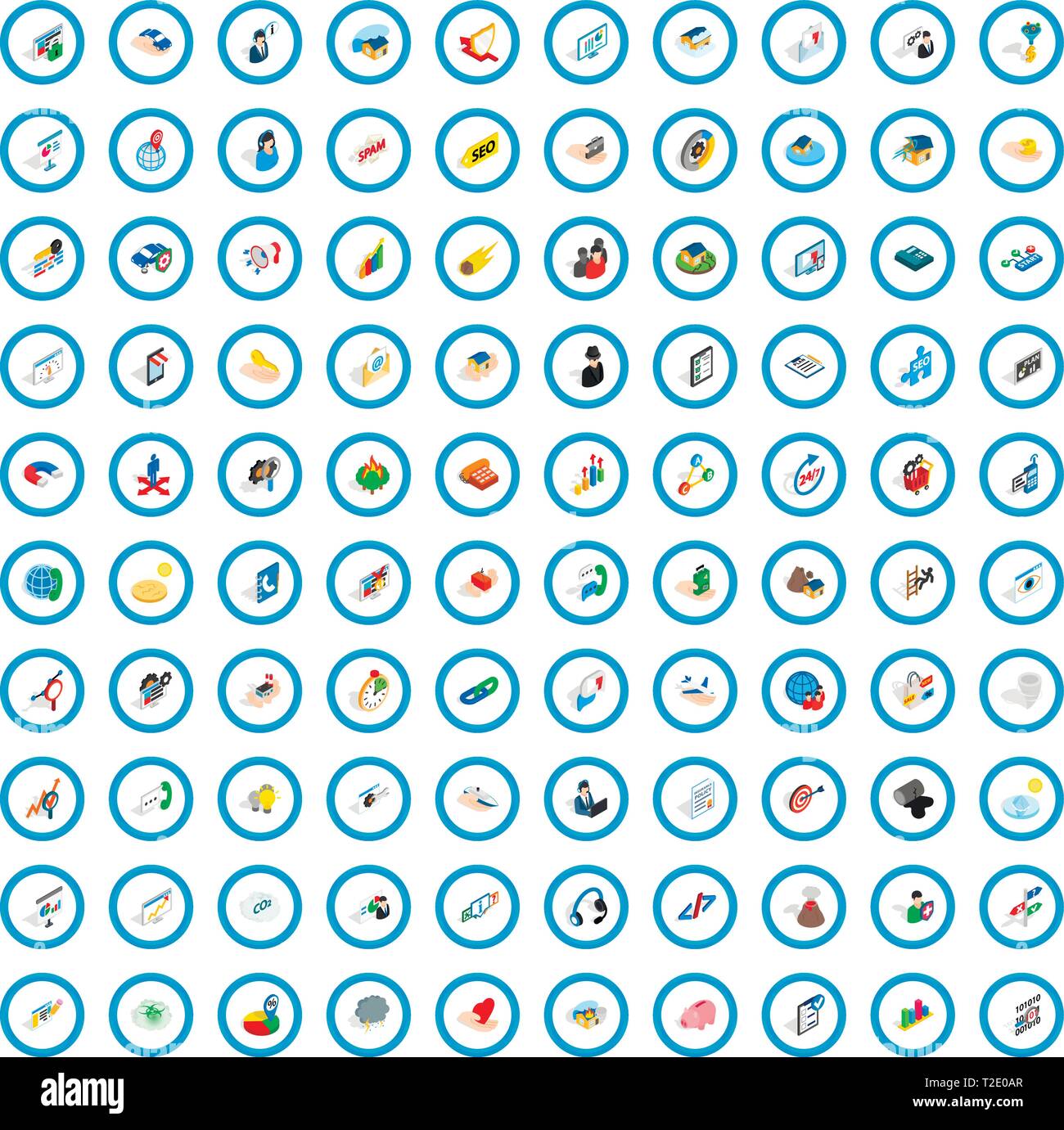 100 partnership icons set, isometric 3d style Stock Vector