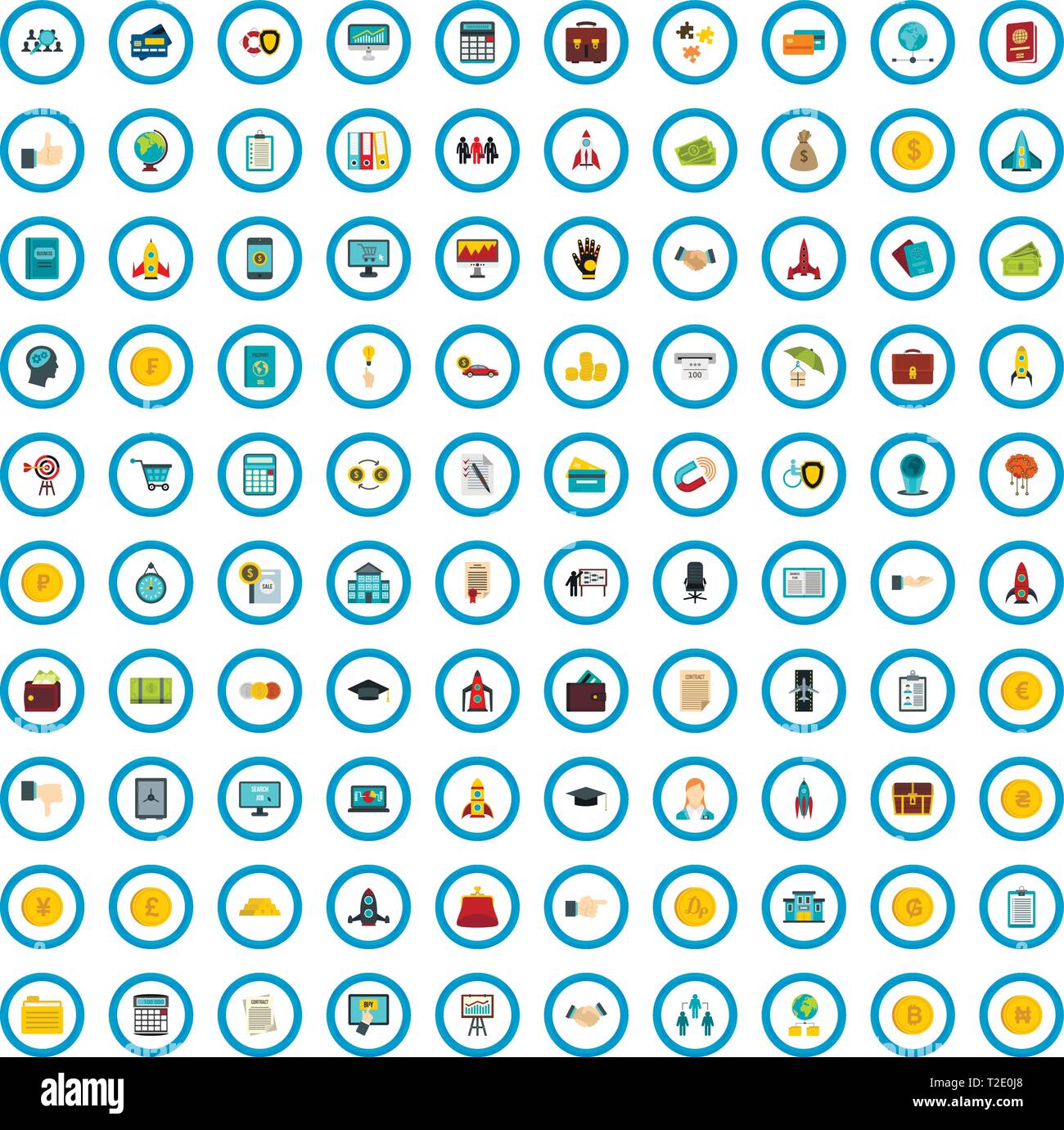 100 partnership startup icons set, flat style Stock Vector