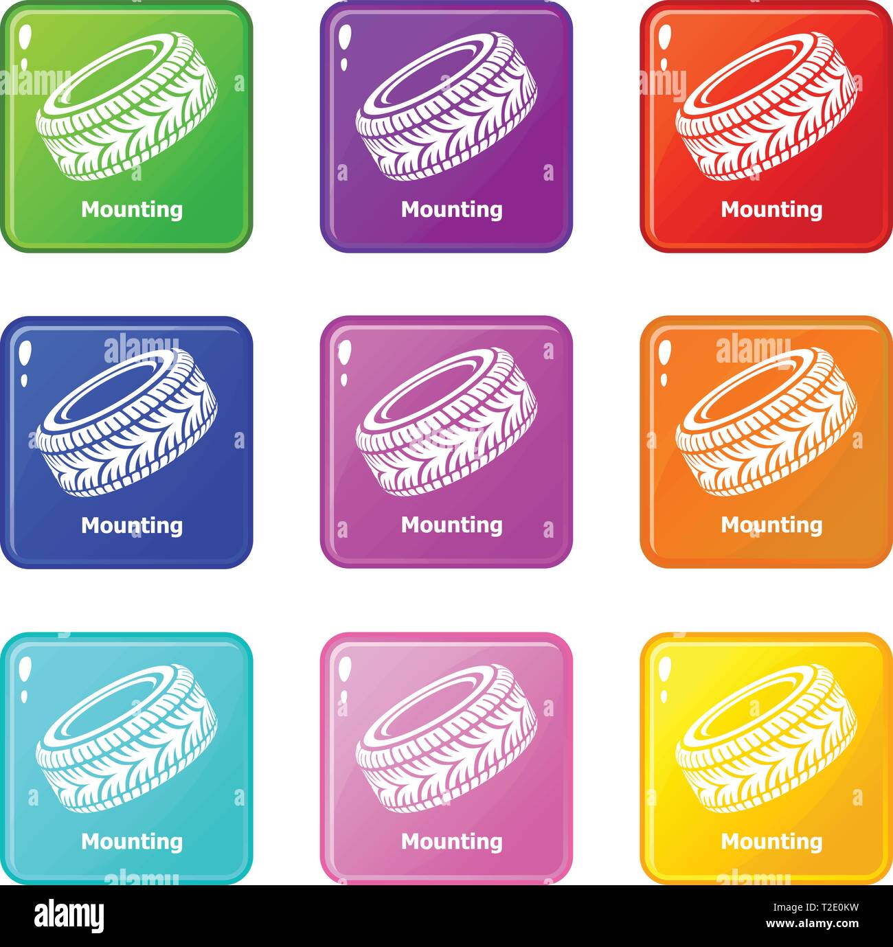 Tire icons set 9 color collection Stock Vector