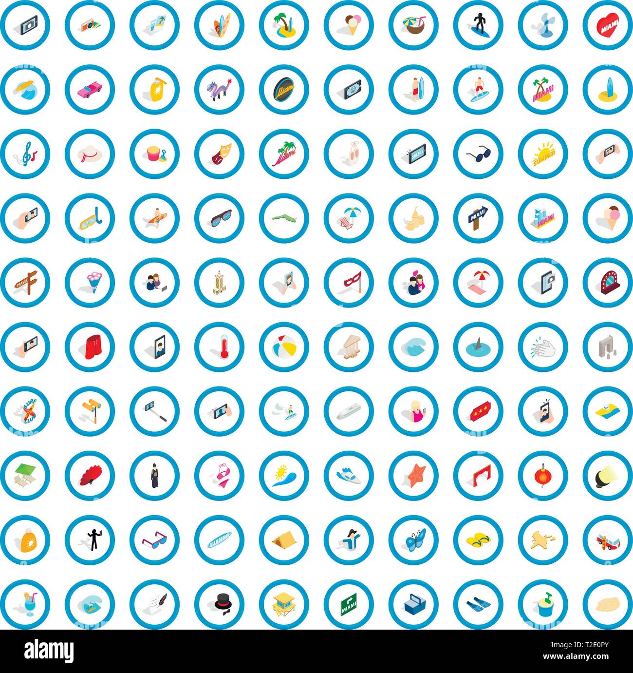 100 party icons set, isometric 3d style Stock Vector