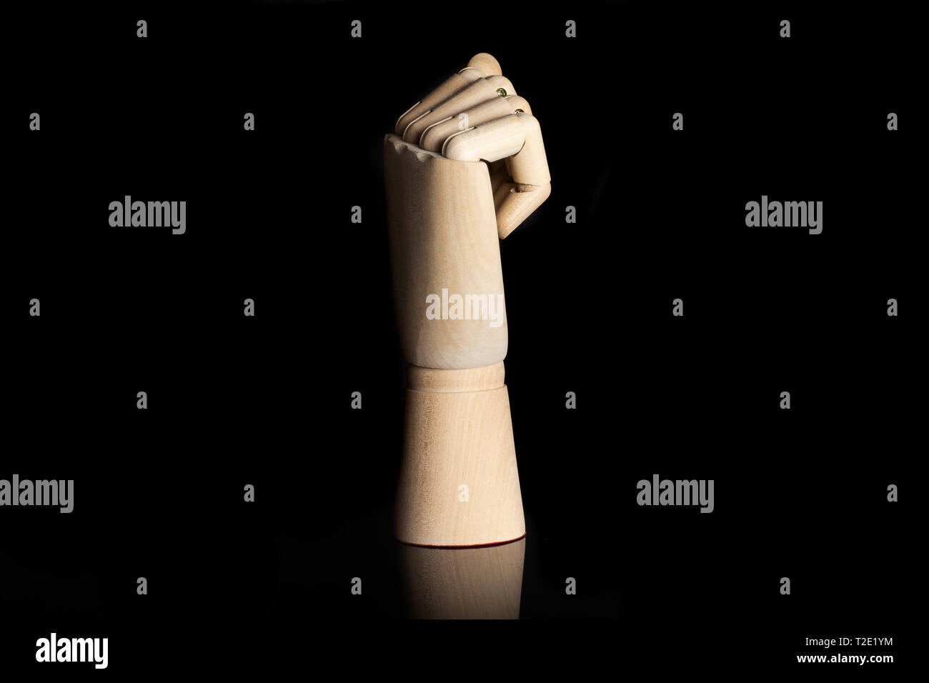 Clenched fist. deaf sign language isolated on black glass Stock Photo