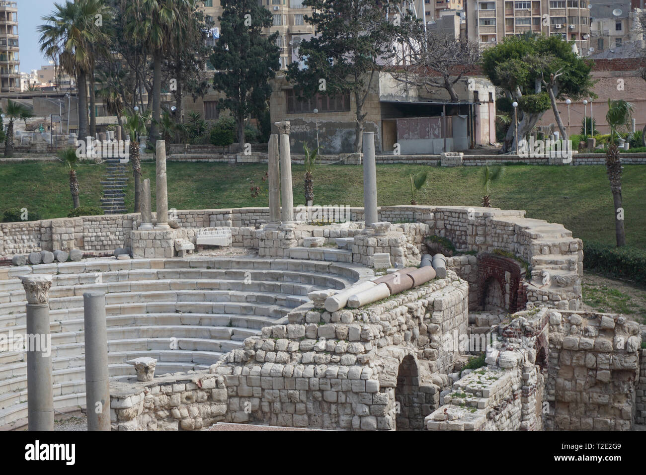 Alexandria, Egypt: The Roman Theater at Kom el-Dikka, a Polish-Egyptian archaeological project that has uncovered an ancient city center. Stock Photo