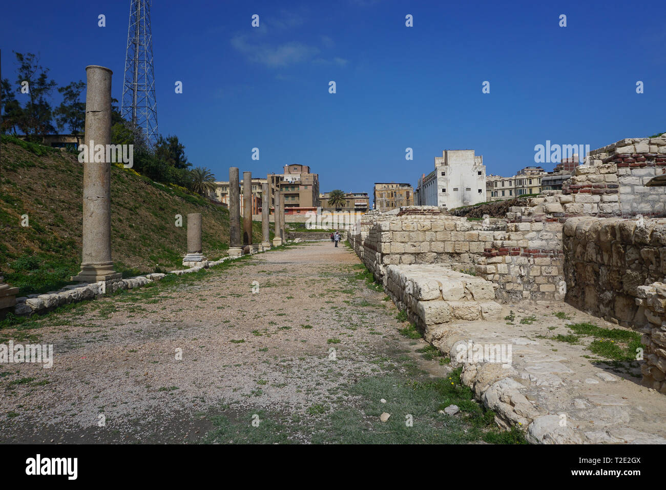 Alexandria, Egypt: An avenue in Kom el-Dikka, a Polish-Egyptian archaeological project that has uncovered an ancient city center. Stock Photo