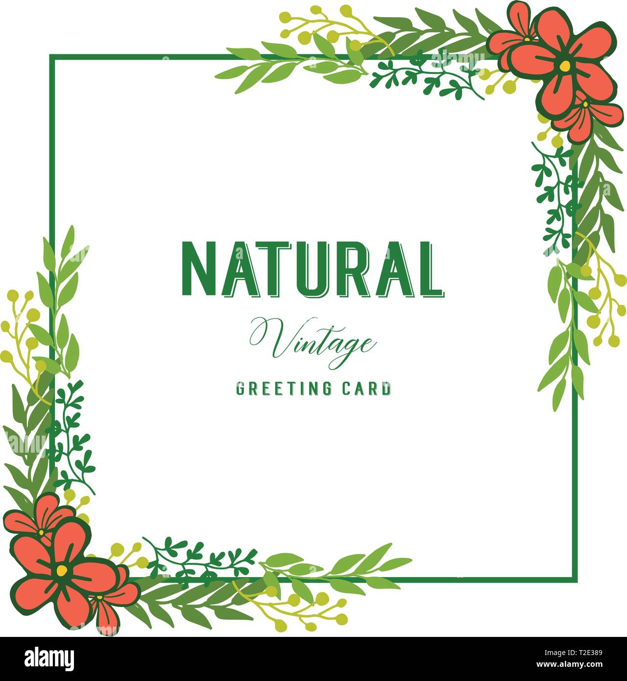 Vector illustration frame flower orange and leaf green with natural ...