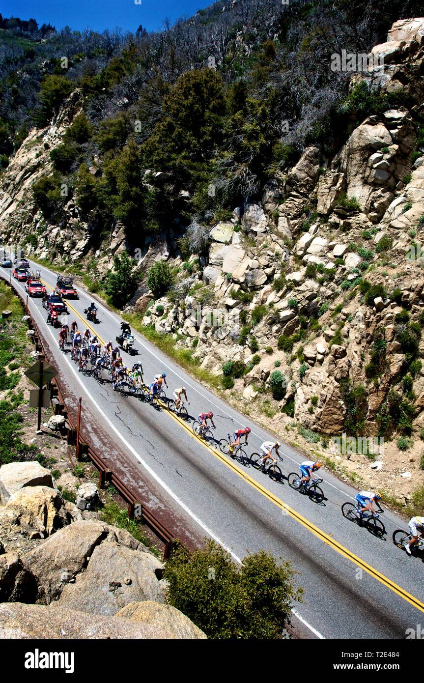 Echelon of cyclists at the Tour of California Stock Photo