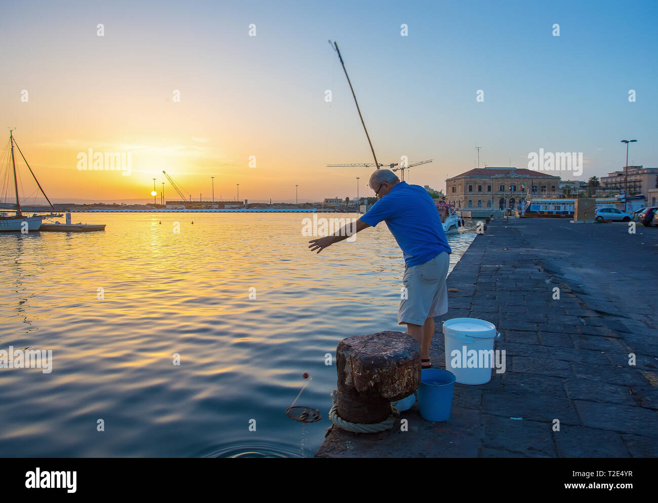 Siracuse  Italy 18 /09/2015 Fisherman  catch fish and octopus in Siracuse Stock Photo