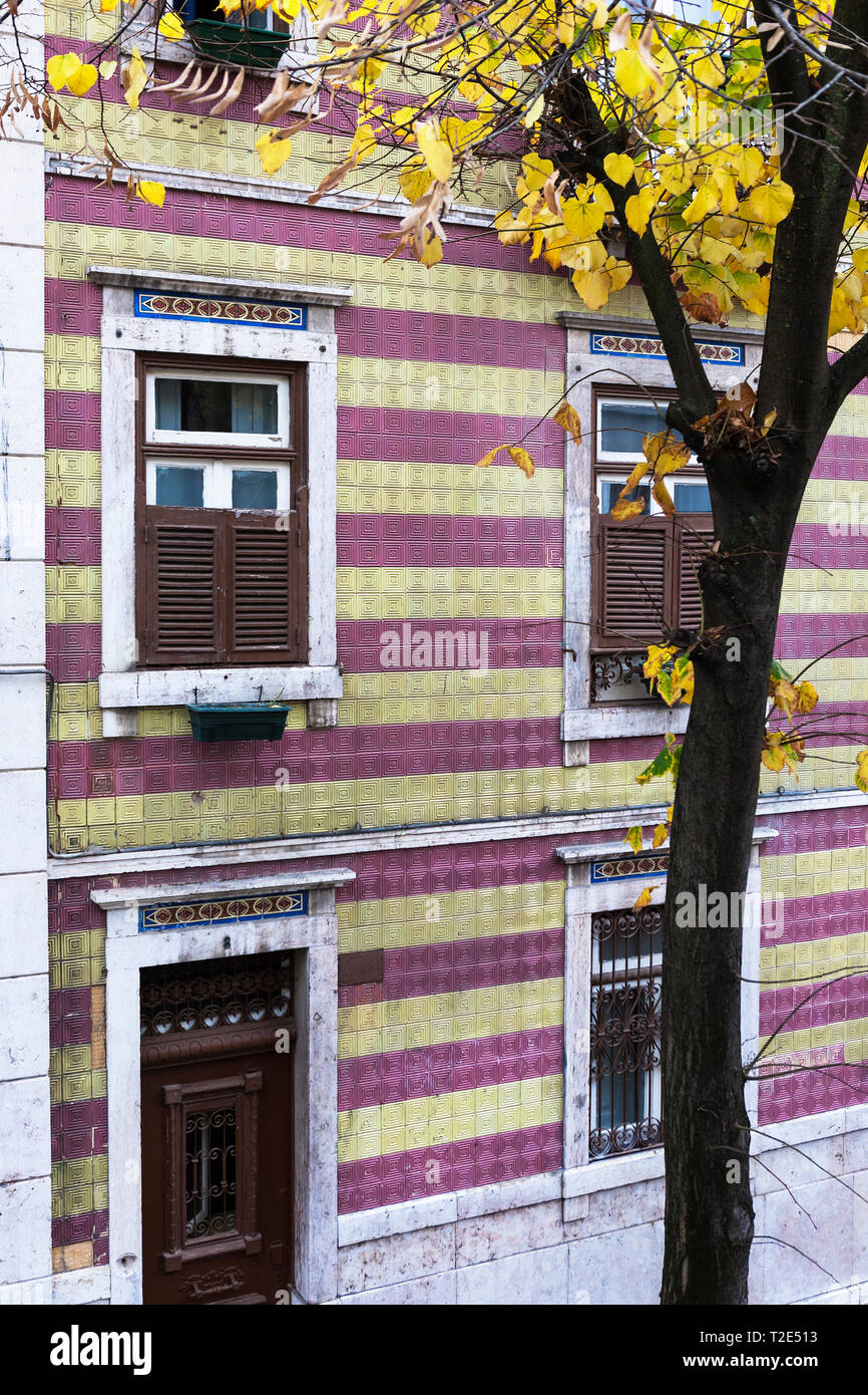 Tiled frontage, Pensão Elegante, Travessa do Fala-só, São José, Lisbon, Portugal Stock Photo