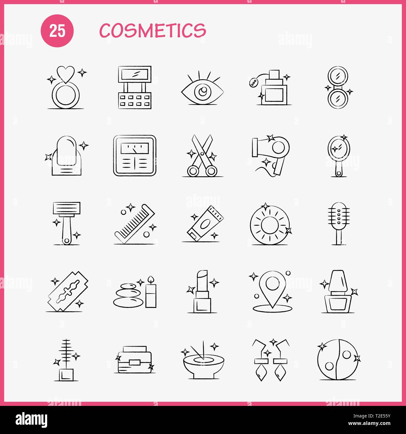 Cosmetics Hand Drawn Icons Set - Cosmetics Hand Drawn Icons Set For Infographics Mobile Uxui Kit And Print Design Include Location Map Pin Cosmetic Cosmetic Bowl Eat Cosmet T2E55Y 