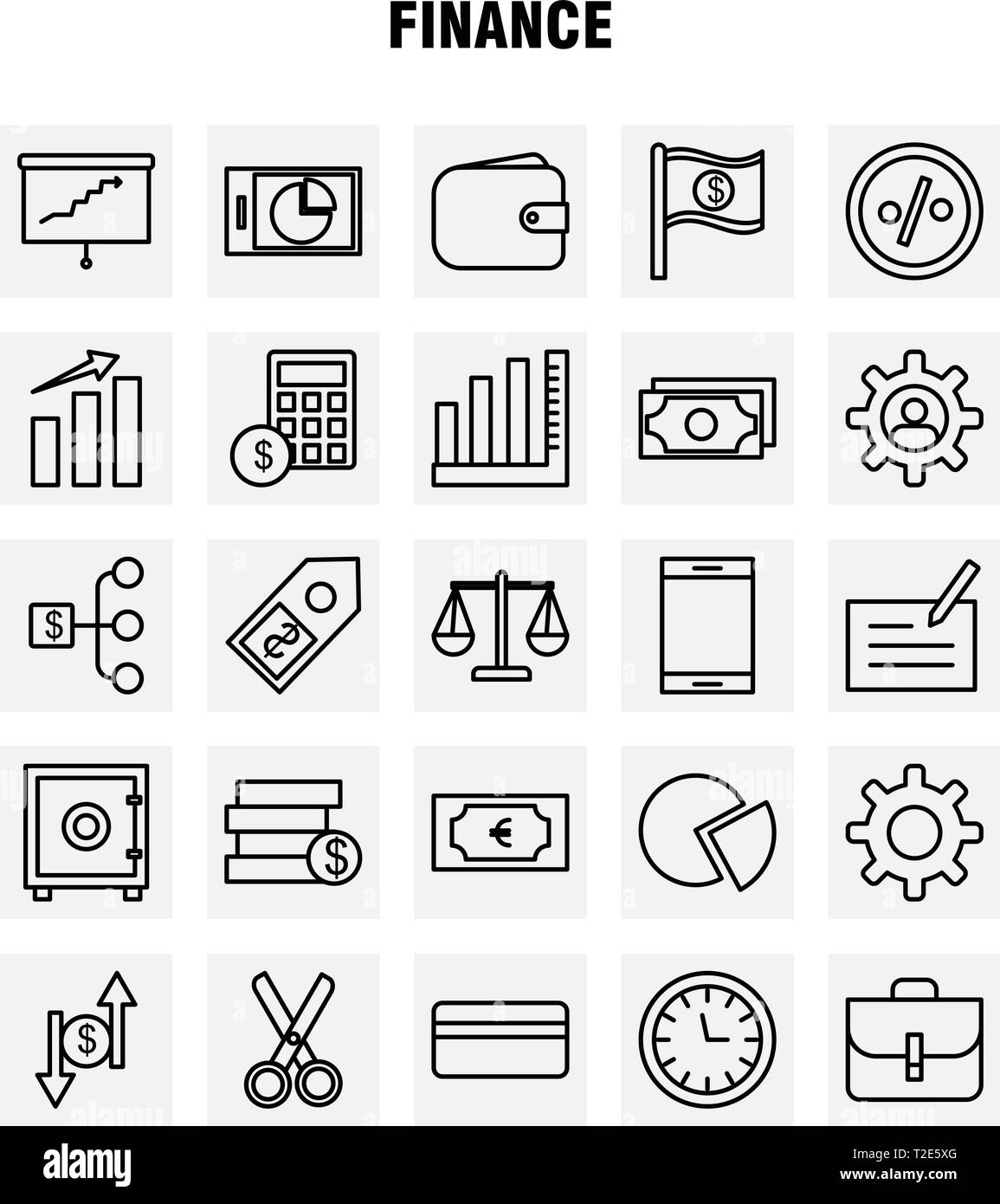 Finance Line Icons Set For Infographics, Mobile UX/UI Kit And Print Design. Include: Pie Chart, Graph, Business, Presentation, Bell, Ringing, Ring, Co Stock Vector