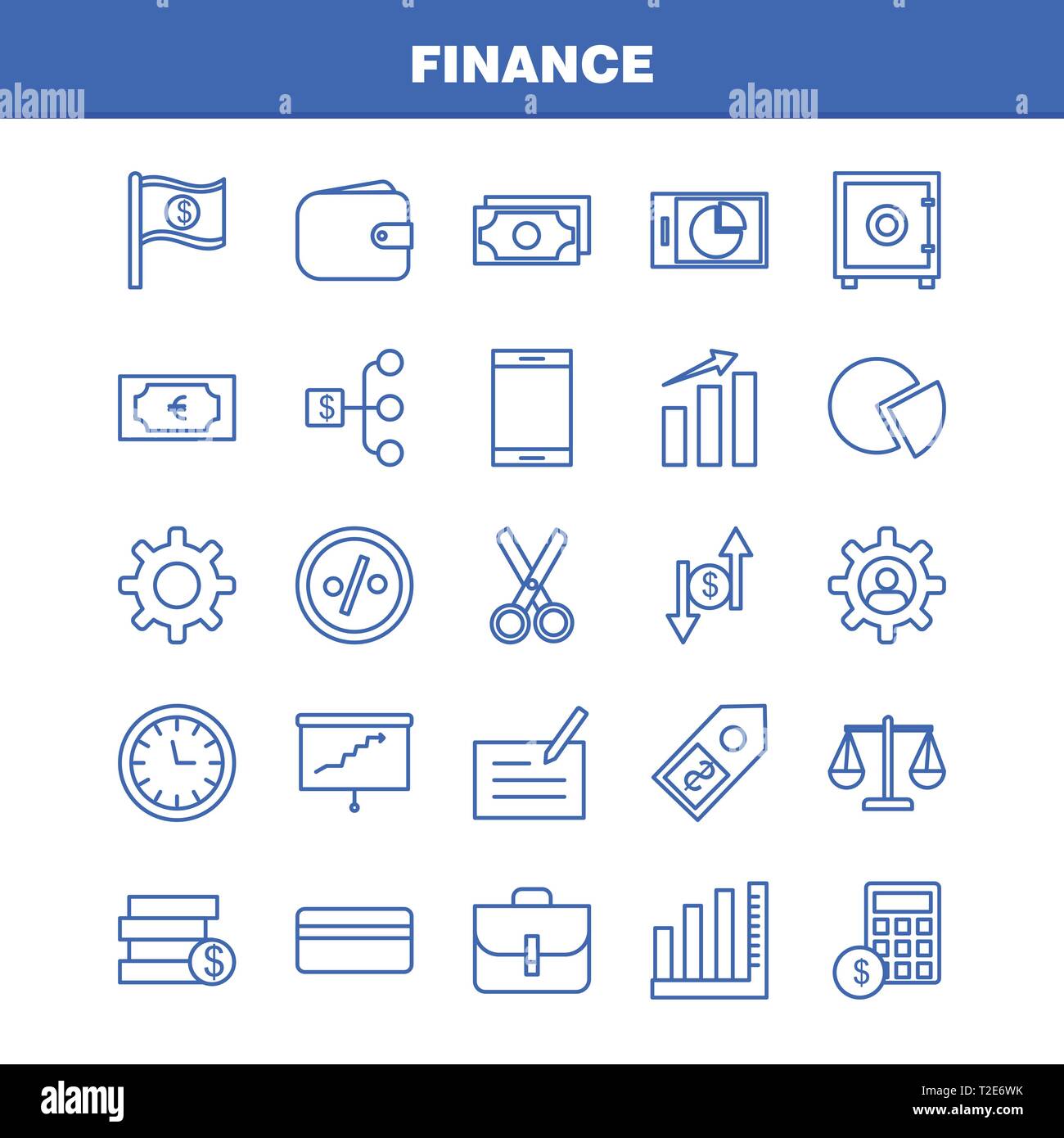 Finance Line Icons Set For Infographics, Mobile UX/UI Kit And Print Design. Include: Pie Chart, Graph, Business, Presentation, Bell, Ringing, Ring, Co Stock Vector