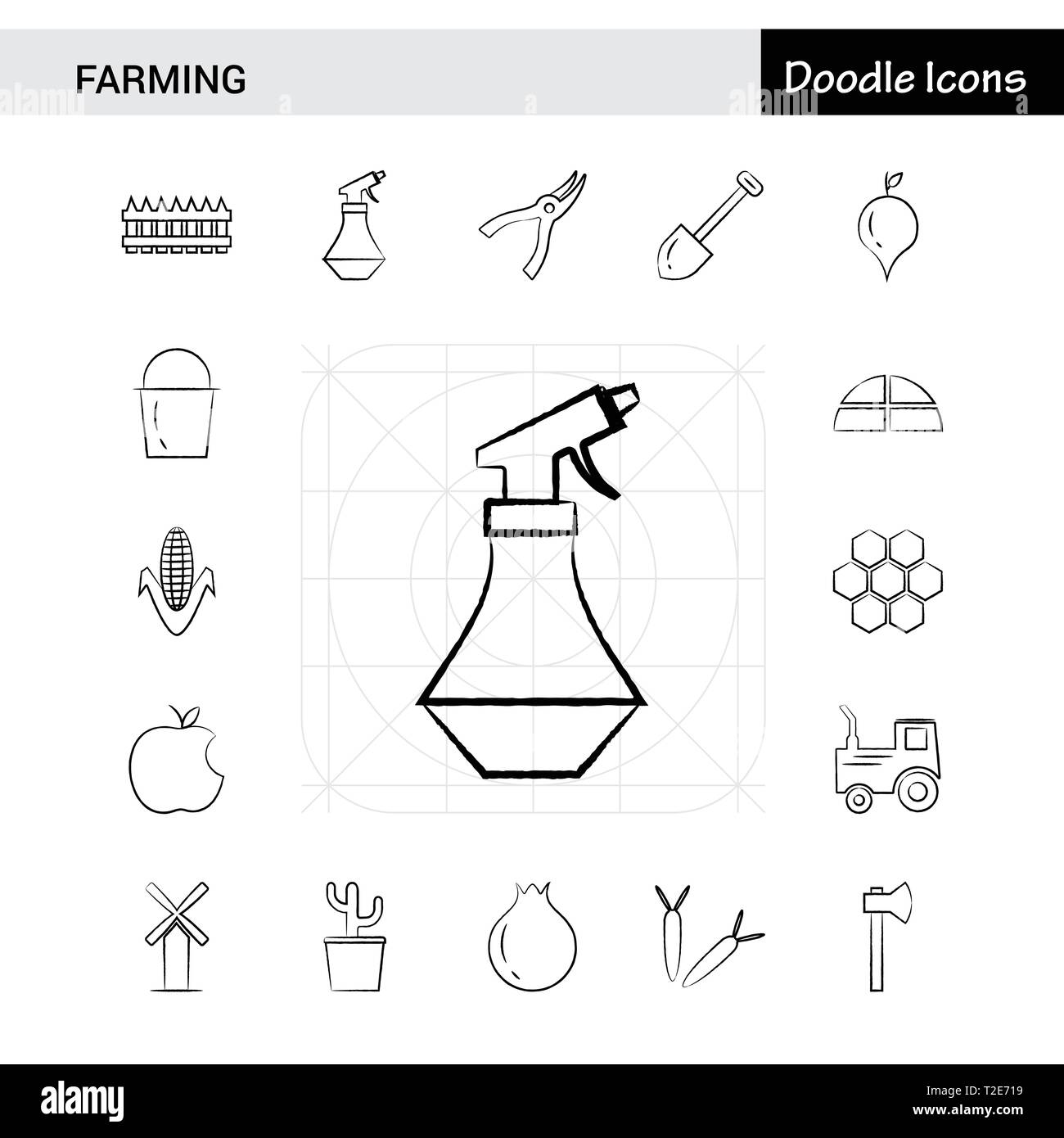 Set of 17 Farming hand-drawn icon set Stock Vector Image & Art - Alamy