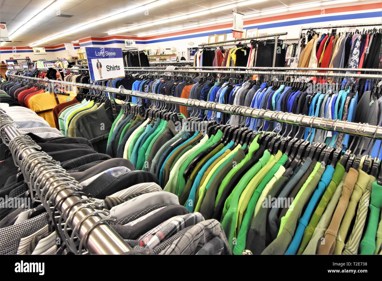 Shoping for used clothing for family at second hand store in America