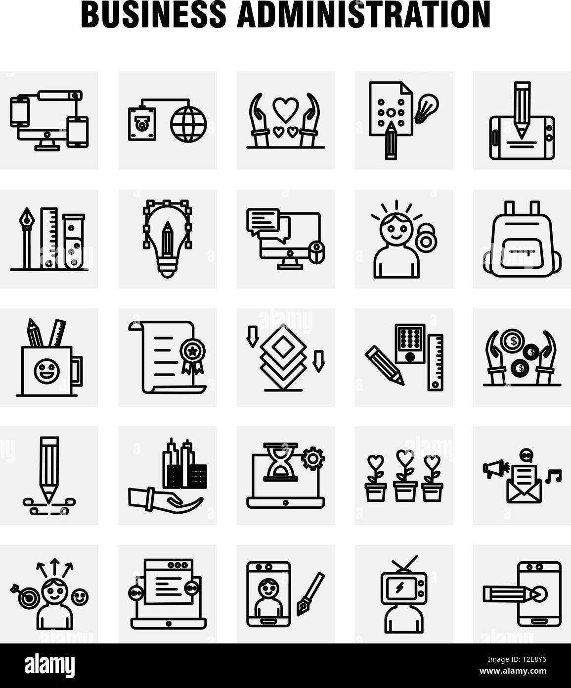 Business Administration Line Icons Set For Infographics, Mobile UX/UI
