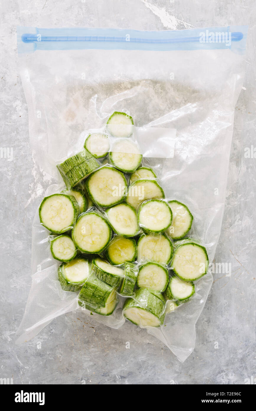 Vacuum sealed zucchini cut and ready to be cooked with a rooner at 85