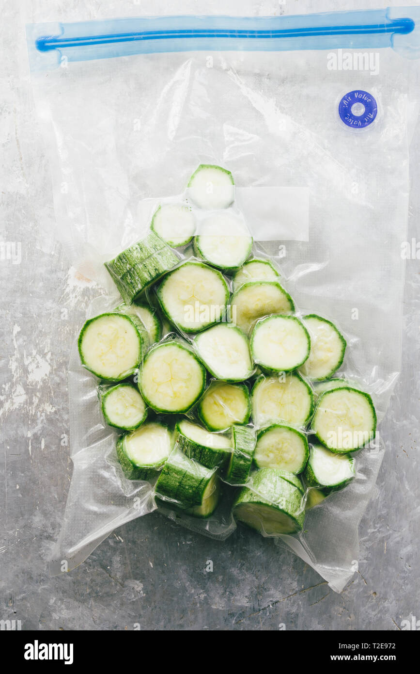 Vacuum sealed zucchini cut and ready to be cooked with a rooner at 85