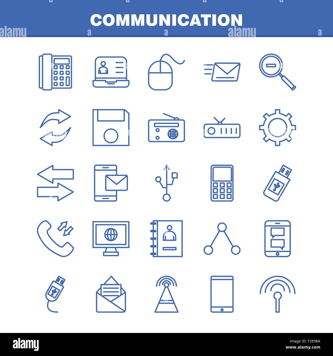 Communication Line Icons Set For Infographics, Mobile Ux Ui Kit And 