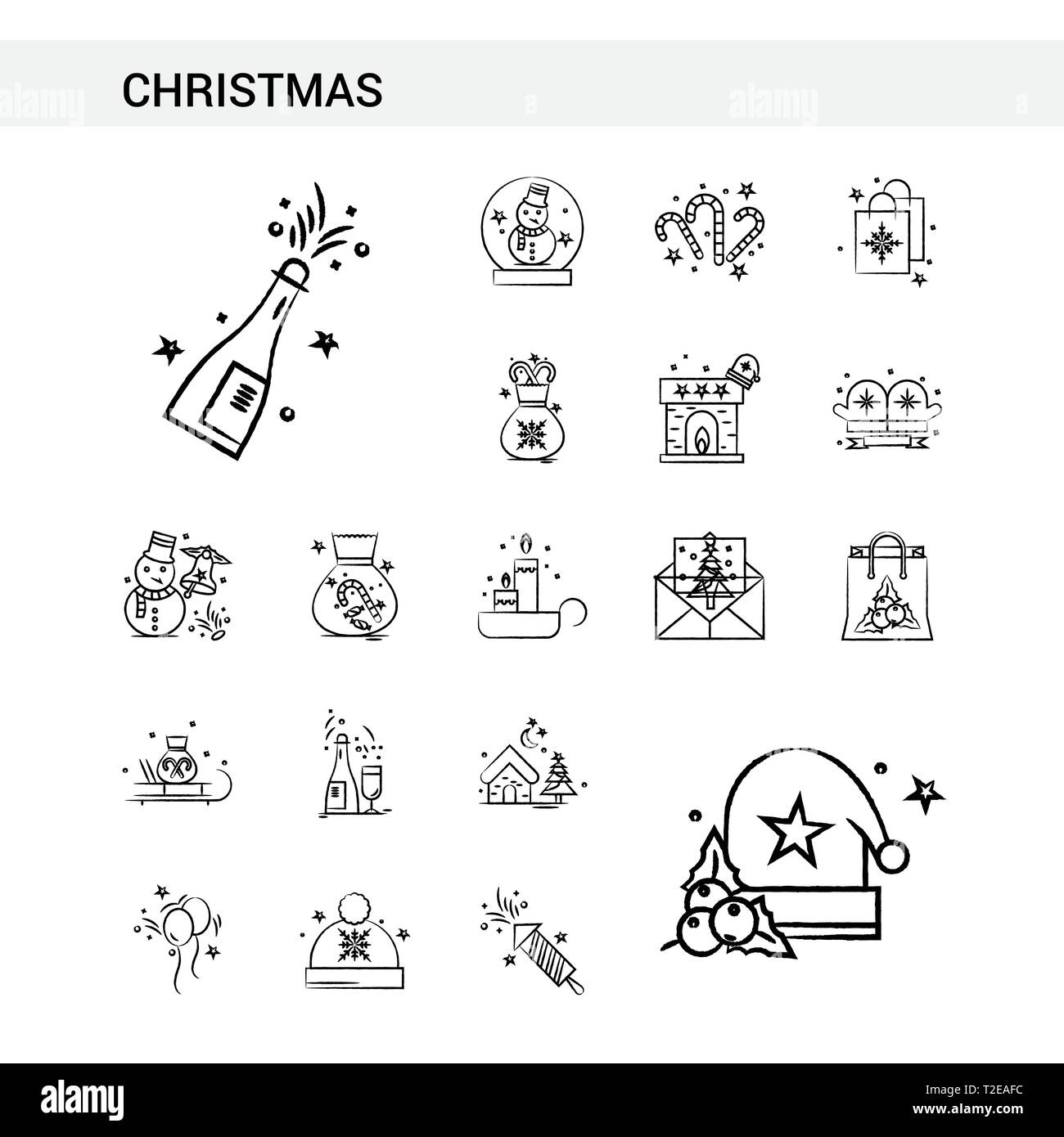 Christmas hand drawn Icon set style, isolated on white background ...