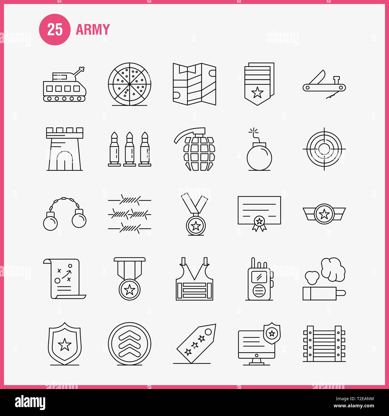 Army Line Icons Set For Infographics, Mobile UX/UI Kit And Print Design. Include: Monitor, Badge, Enforcement, Law, Army, Barbed Wire, French, Icon Se Stock Vector