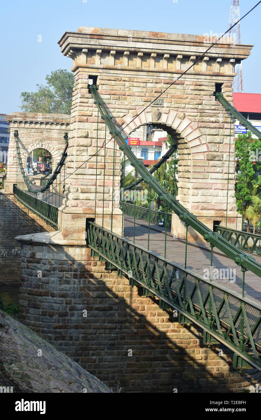 Punalur, Kerala, India - March 1, 2019: The Suspension Bridge Stock Photo