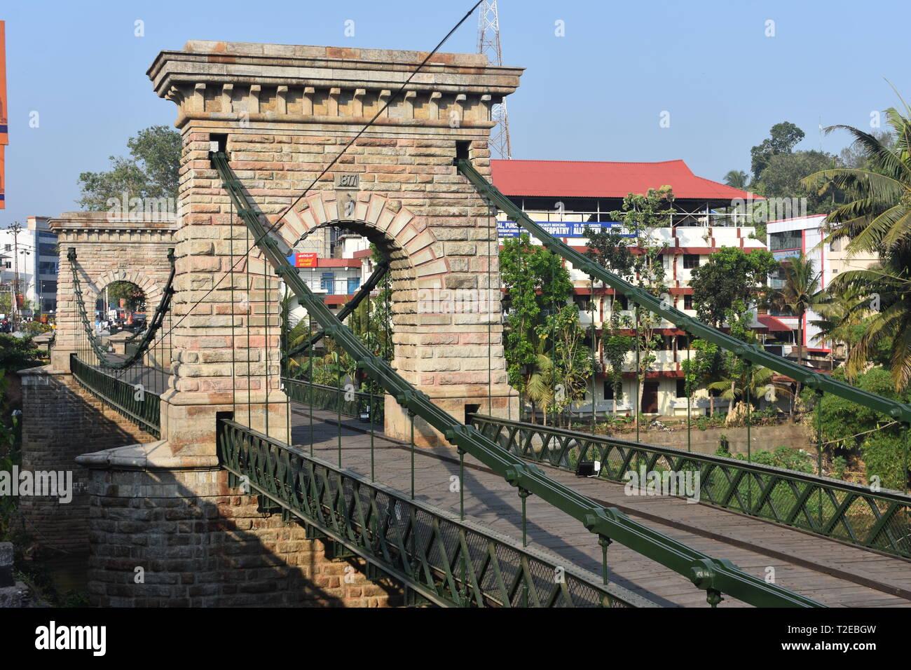 Punalur, Kerala, India March 1, 2019 Hanging Bridge Punalur Stock