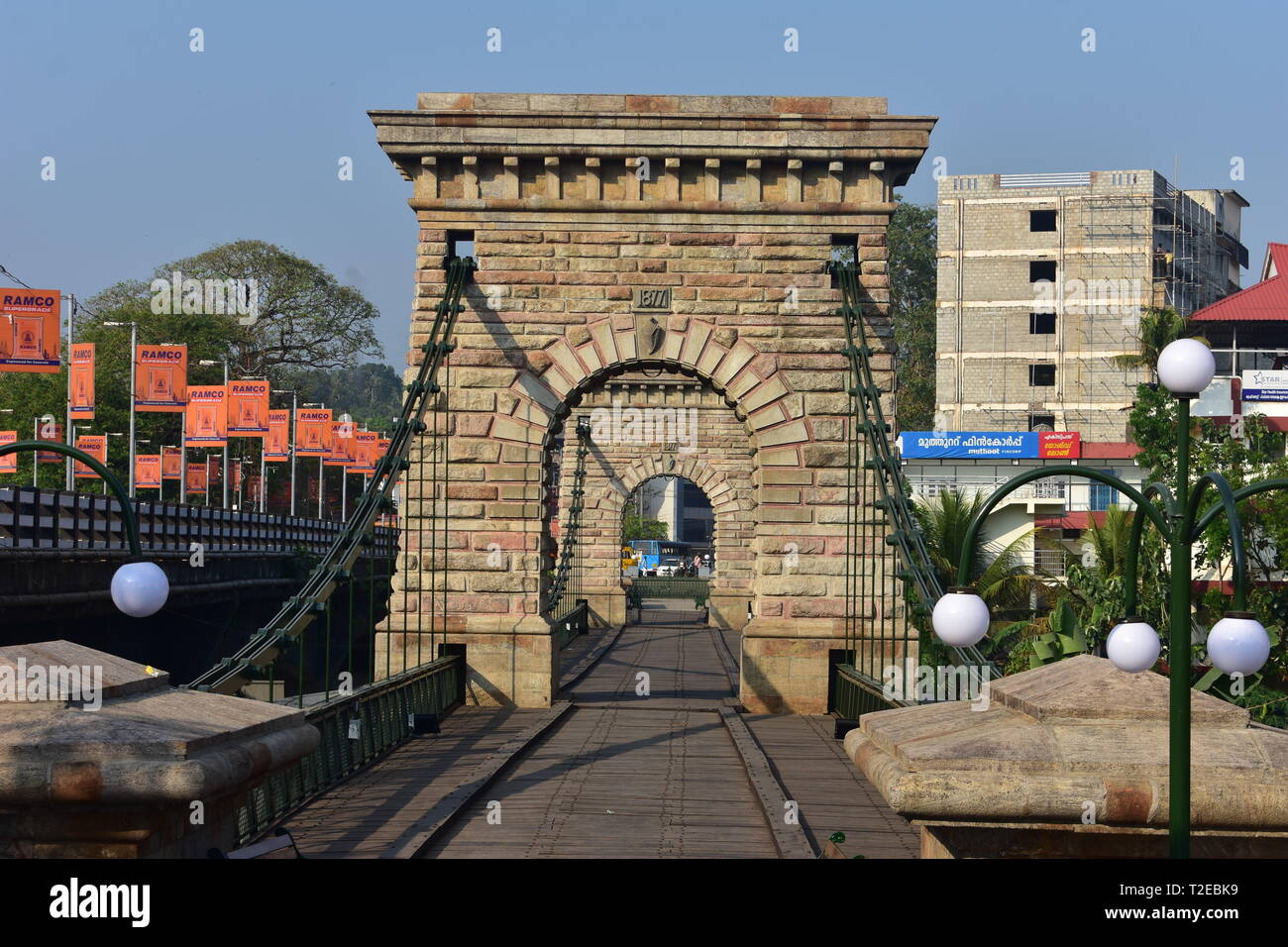 Punalur, Kerala, India March 1, 2019 Punalur Suspension Bridge in