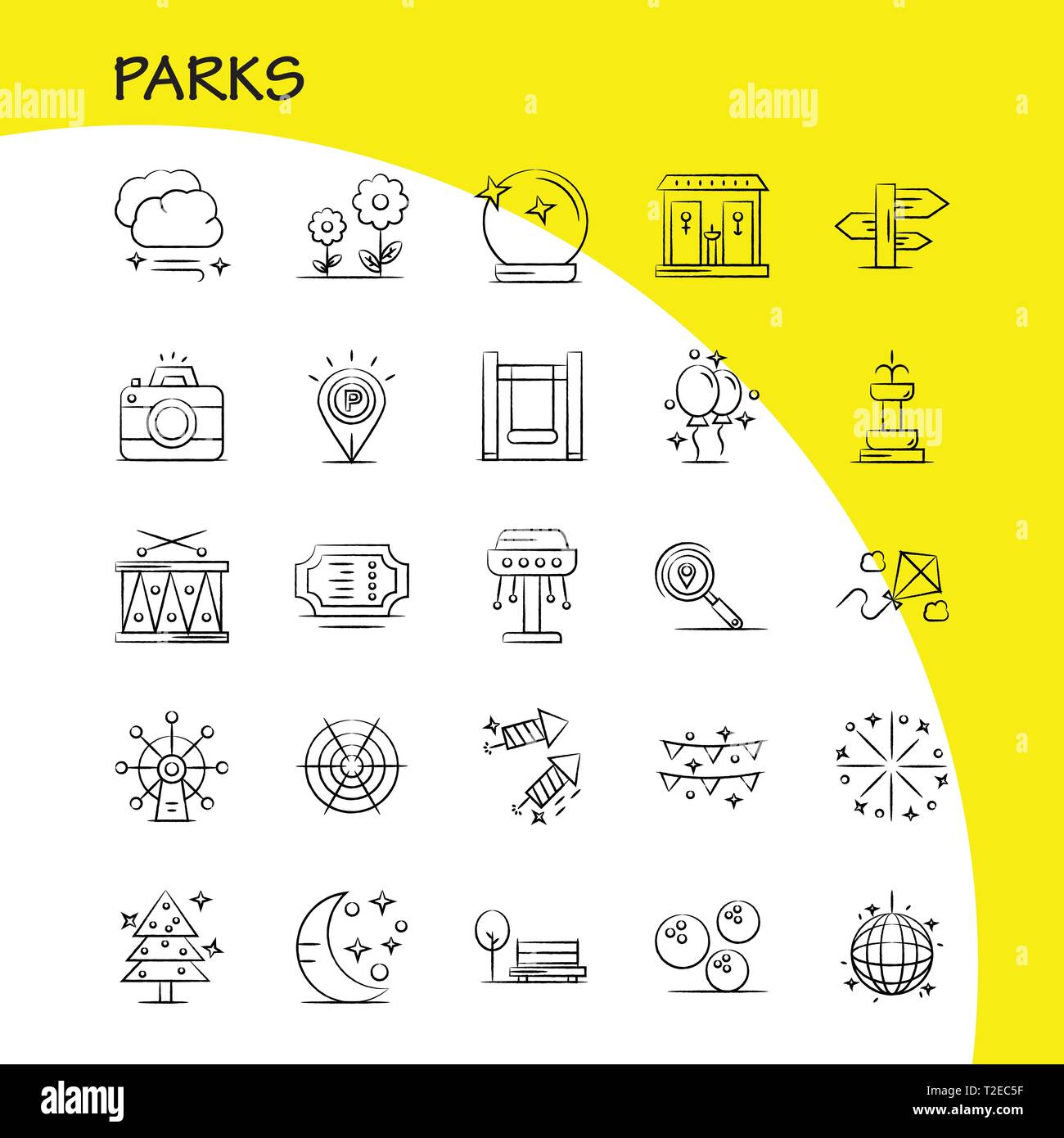 Parks Hand Drawn Icons Set For - Parks Hand Drawn Icons Set For Infographics Mobile Uxui Kit And Print Design Include Drums Instrument Music Map Location Park Parking World T2EC5F 