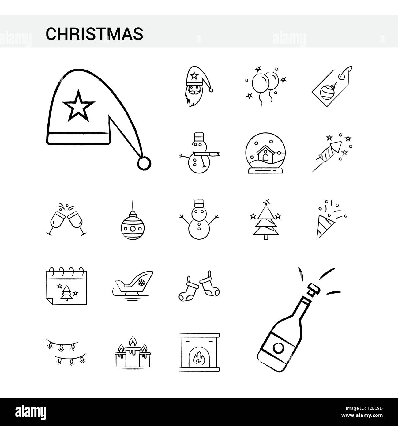 Christmas hand drawn Icon set style, isolated on white background ...