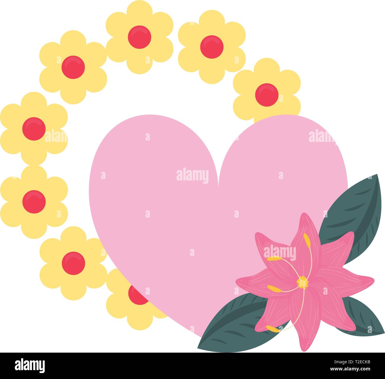love romantic heart flowers decoration vector illustration Stock Vector ...