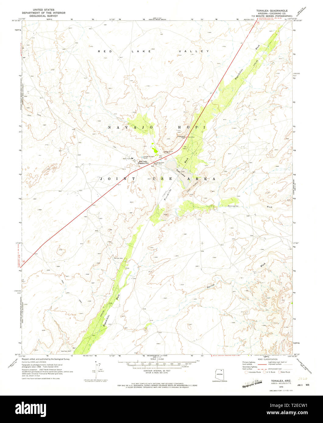 USGS TOPO Map Arizona AZ Tonalea 313767 1970 24000 Restoration Stock Photo