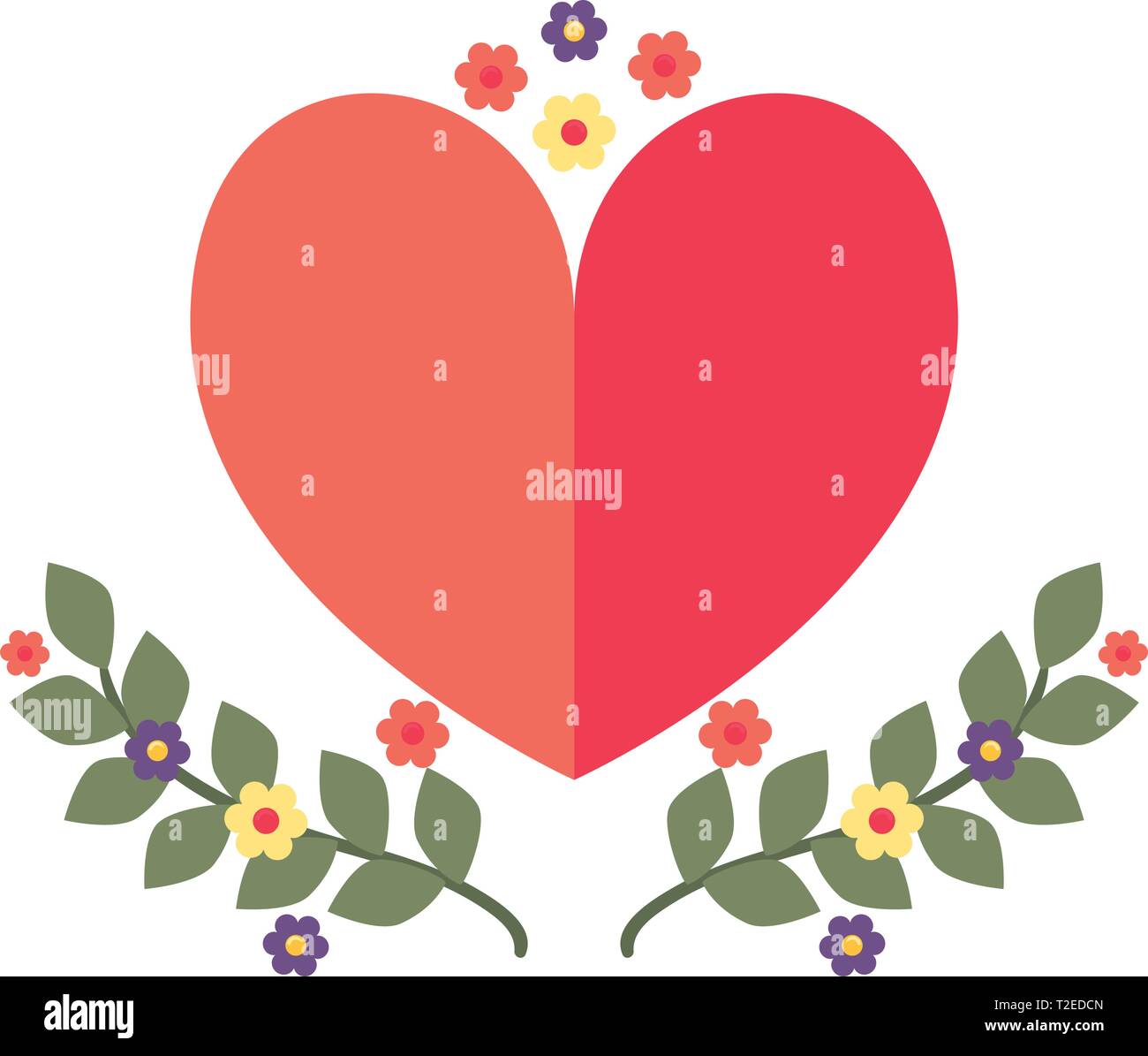 love romantic heart flowers decoration vector illustration Stock Vector ...