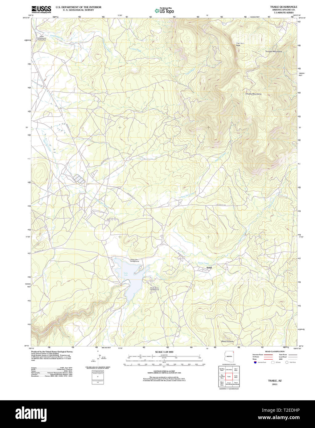 USGS TOPO Map Arizona AZ Tsaile 20111230 TM Restoration Stock Photo