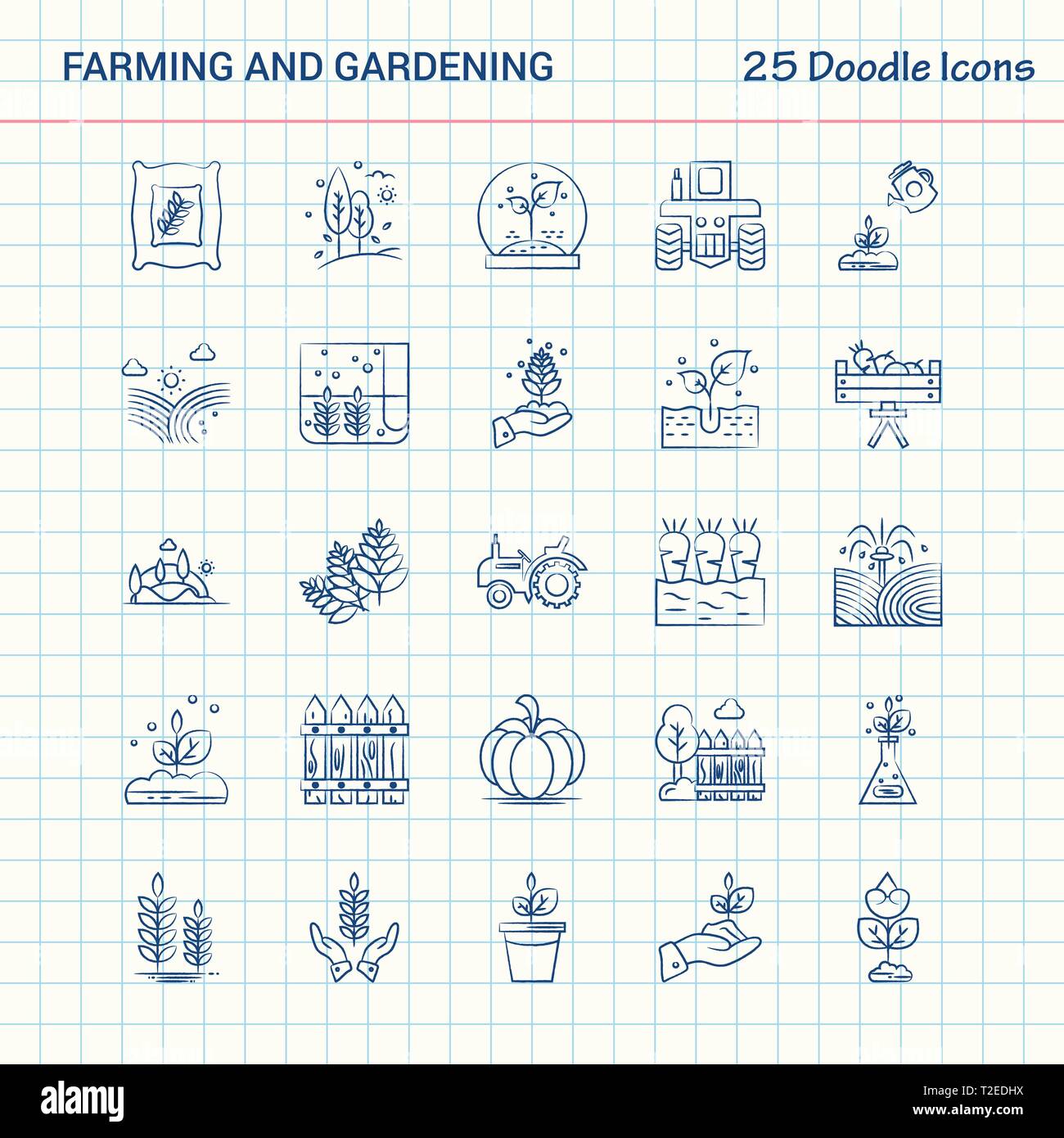 Farming and Gardening 25 Doodle Icons. Hand Drawn Business Icon set ...