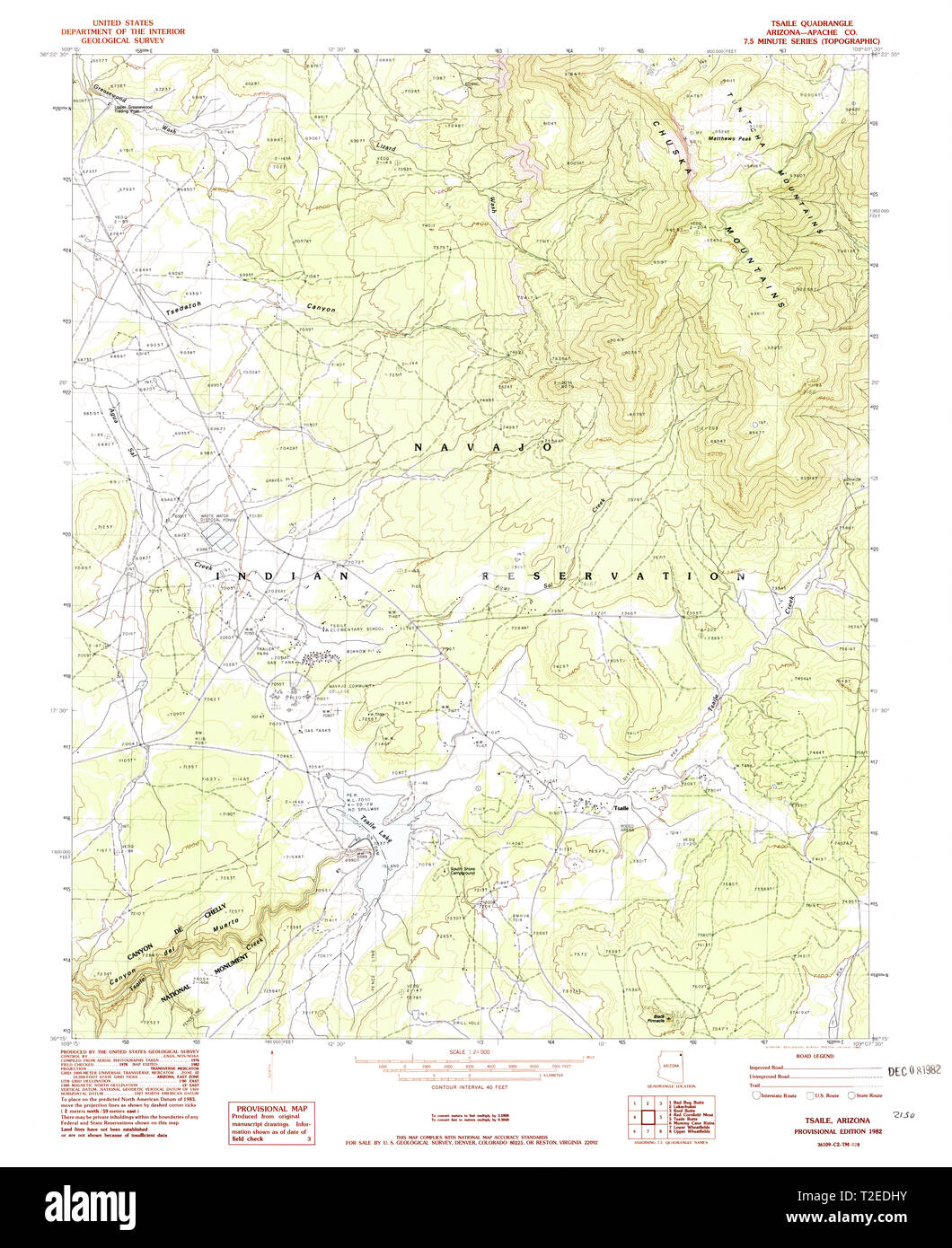 USGS TOPO Map Arizona AZ Tsaile 313794 1982 24000 Restoration Stock Photo