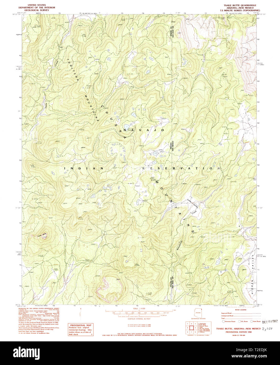 USGS TOPO Map Arizona AZ Tsaile Butte 313795 1982 24000 Restoration Stock Photo