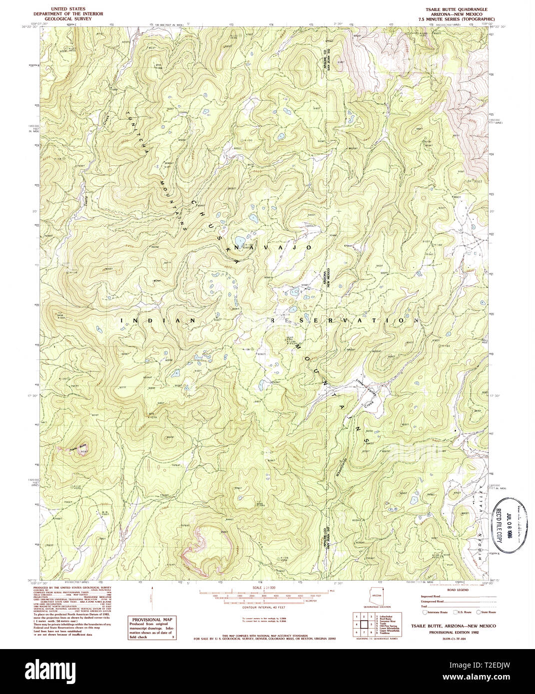 USGS TOPO Map Arizona AZ Tsaile Butte 313796 1982 24000 Restoration Stock Photo