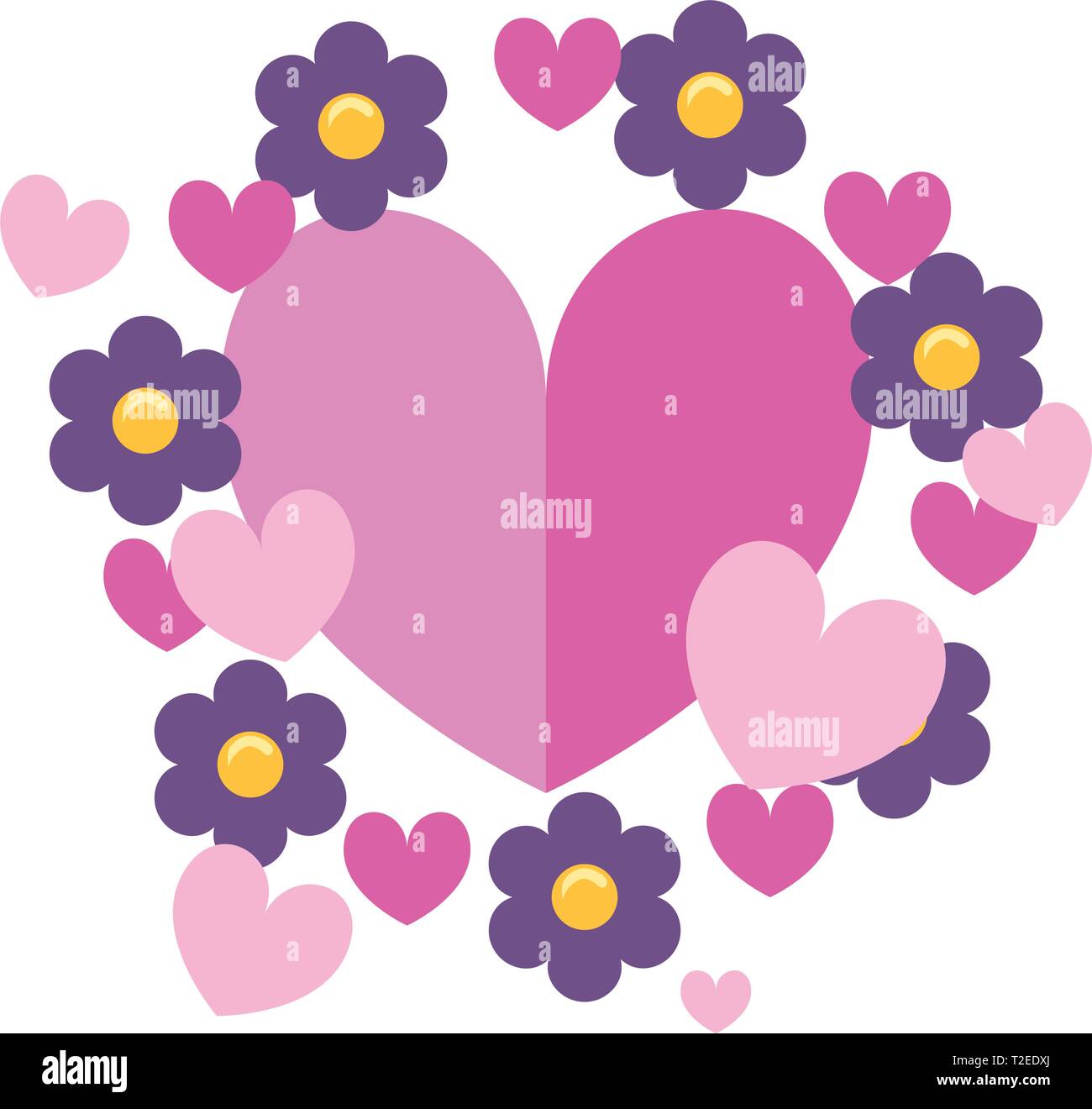 love romantic heart flowers decoration vector illustration Stock Vector ...