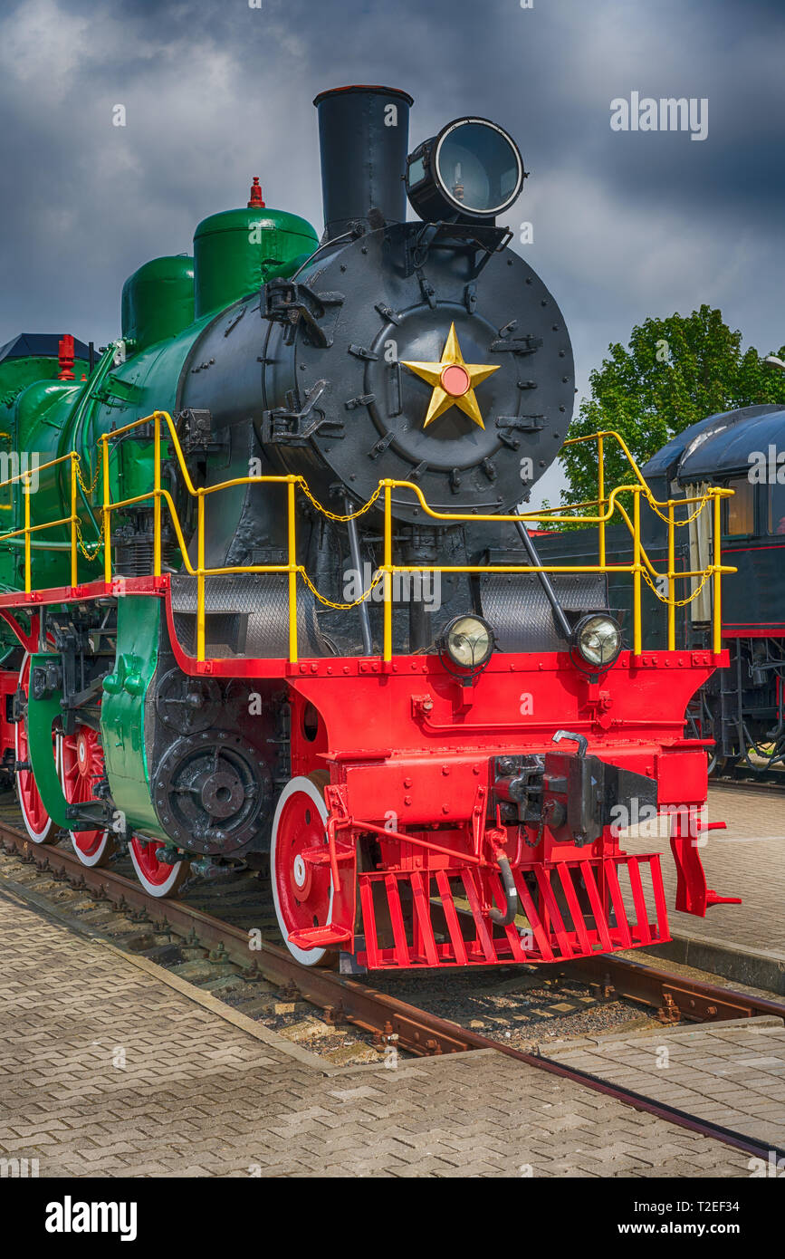 Front view of an old-fashioned steam locomotive Stock Photo