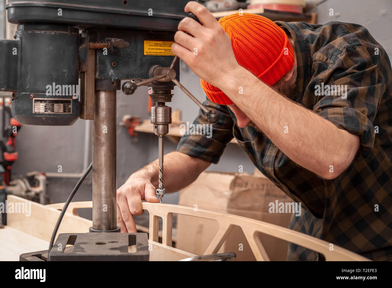 wooden board. Wood boring drill 