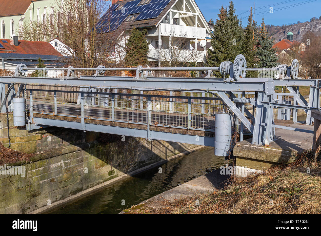 Draw bridge at historic Ludwig Danube Main Canal in Kelheim Stock Photo